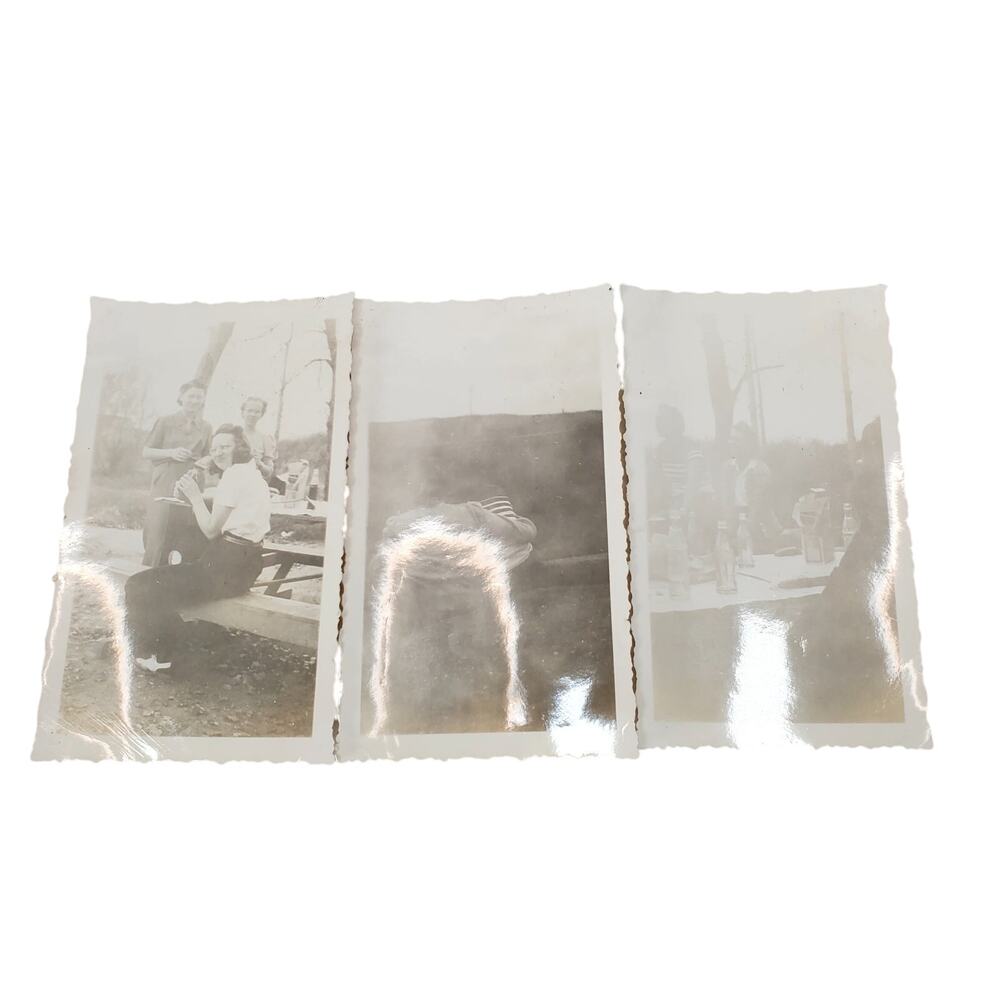 Vtg Junk Drawer Lot of 3 Monochrome Friends Hanging Out at The Park 1940s